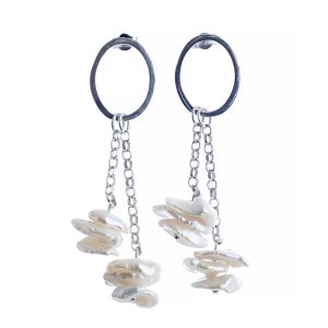 Pebble Silver and Pearl Earrings
